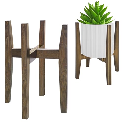 Rnined Plant Stand Indoor, Bamboo Plant Shelf, Adjustable Corner Plants Flower Holders Single Floor Plant Stand, Fits 8 to 12 Inches Pots,(Pot & Plant Not Included)(walnut) - color: Bevel walnut, size: 8-12in
