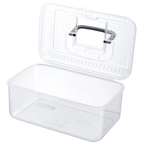 MyGift Reptile Carrier Critter Keeper Terrarium 9.5 x 6 Inch Clear Portable Tank with Black Carrying Handle, Transparent Travel Case for Insects Arachnids Amphibians