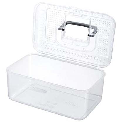 MyGift Reptile Carrier Critter Keeper Terrarium 9.5 x 6 Inch Clear Portable Tank with Black Carrying Handle, Transparent Travel Case for Insects Arachnids Amphibians