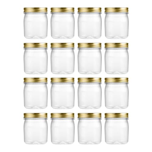 novelinks 8 oz Plastic Mason Jars and Clear Plastic Jars with Lids 8 oz | 16 Pack, Gold, Plastic Containers with Lids, Small Mason Jars, Clear Jars Bulk, Spice Jars, Slime Jars, Mini Jars - color: Gold, size: 16 Pack 8 Ounce