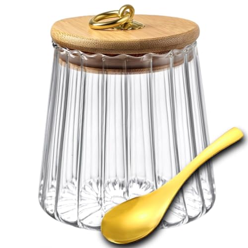 Viovian 34oz Vintage Glass Jar with Wood Lid and Spoon Glass Storage Canister Medium Clear Decoration Jars with Lids for Food Coffee Nut Cookie Candy Sugar 1000ml - color: Taper 34oz/1000ml