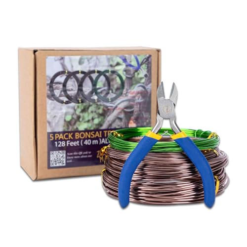 Bonsai Training Wire Set of 4, Total 128 Feet (32 Feet Each Size) | 3 Size - 1.0MM, 1.5MM, 2.0MM, Corrosion and Rust Resistant (with Bonsai Wire Cutter) - color: 32 Ft × (Green+brown) (With Bonsai Wire Cutter)