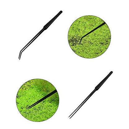 Aquascaping Tools 7 in 1 Kit Aquarium Plant Scissors Tools Set Curved & Waved Scissor Tweezers Spatula Stainless Steel Anti Rust Tools for Aquascape Black