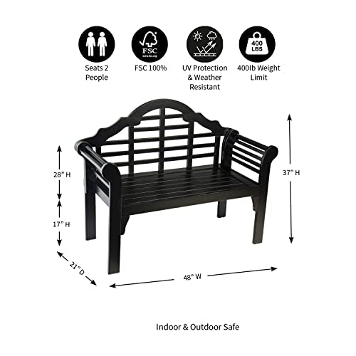 Plow & Hearth Weatherproof Lutyens Eucalyptus Wood Garden Bench | Foldable Patio Bench | Outdoor Furniture Seating for Porch Park Deck | Black - color: Black