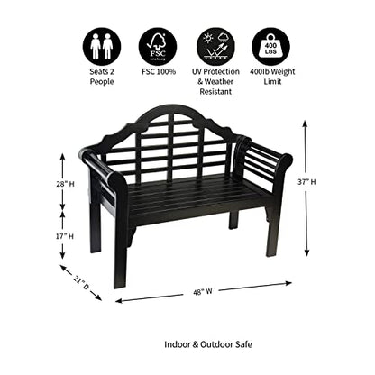 Plow & Hearth Weatherproof Lutyens Eucalyptus Wood Garden Bench | Foldable Patio Bench | Outdoor Furniture Seating for Porch Park Deck | Black - color: Black
