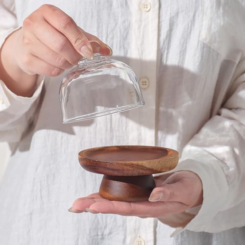 Mini Glass Cloche Dessert Stand, 4.1-Inch Acacia Wood Footed Cake Stand with Clear Dome Cover for Macarons, Candy, Cheese Bites, Cookies, Tea Party Dessert Table - color: 4.1 inch of mini glass dessert cups,