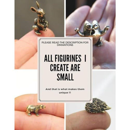 Frog Figurine Solid Brass Tiny Collectible Handmade Animal Sculpture Miniature