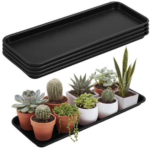 Cinnvoice 4 Pack Black Rectangle Metal Plant Saucers,23.2 x 8.2 x 0.8 Inch - size: 23.2 x 8.2 x 0.8 inch