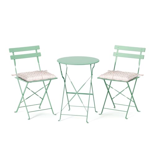 VINGLI Outdoor Folding Bistro Table and Chairs Set of 2, 3-Piece Bistro Set with Premium Steel Frame and Comfortable Cushions for Patio, Balcony, Garden, Porch, Yard, Green - color: Green, size: With Cushion