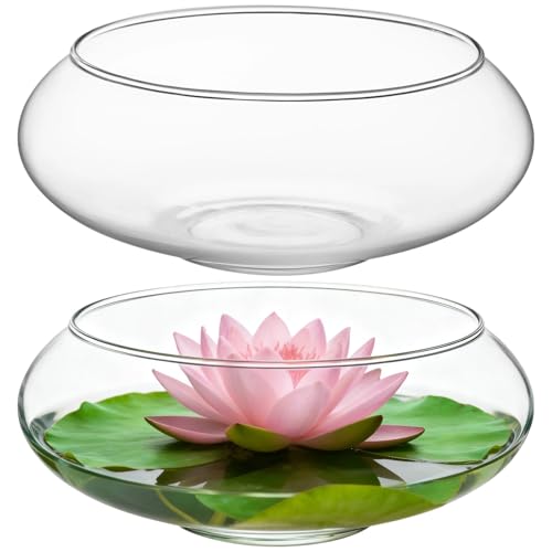 2 PCS Glass Vase Bowls, 7.8 in Wide Mouth Round Flower Vase, Clear Terrarium Bowl, Glass Hydroponic Planter, Floral Container, Fish Bowl Centerpiece for Wedding Table Home Decor