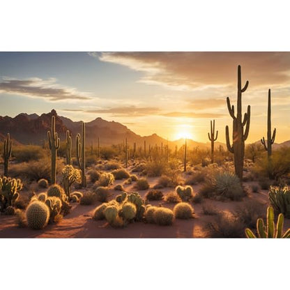 Sunset Desert Reptile Habitat Background Silhouette of Saguaro Cactus Arid Mountain Range Terrarium Background Cacti Sand with Dunes Aquarium Background Desert Mountain Fish Tank Background 30x18in - color: Cactus Orange, size: 30(W)x18(H)in