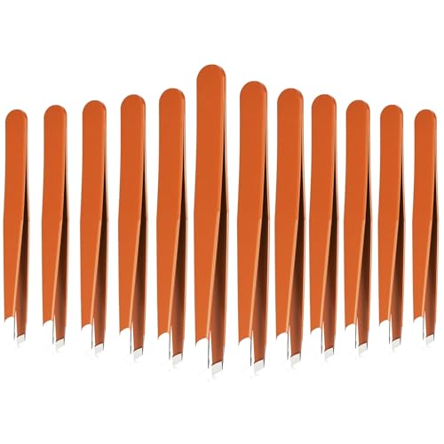 Mudder 12 Pcs Eyebrow Tweezers Set for Facial Hair in Bulk - color: Orange