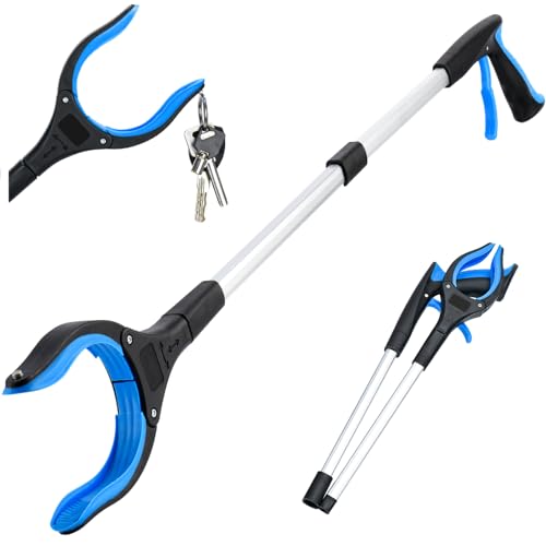 Grabber Reacher Tool,32 Inch Extra Long Foldable Pick Up Stick with Strong Grip Magnetic,360°Rotating Anti-Slip Jaw,Trash Claw Grabber Tool,Trash Picker Tool for Outdoor & Indoor (Blue2) - color: Blue2