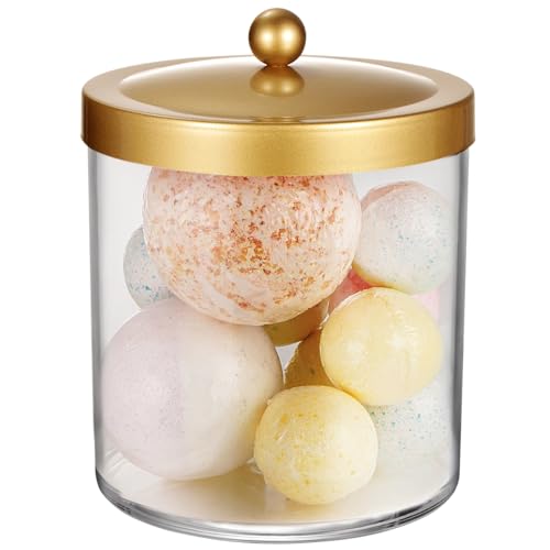 SheeChung 50 Oz Large Plastic Clear Apothecary Jar with Gold Rust-Proof Lid - color: ['Gold'], size: 1 Pack (50 oz each)