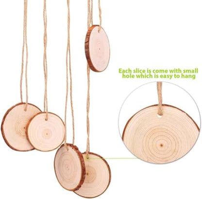 30pcs Wood Slices, BetterJonny 2.75-3.15 inch Undrilled Wooden Circles Predrilled with Hole Natural Wood Ornaments with 10 Meters Jute Rope for Arts DIY Craft - size: 30 Pcs (2.75-3.15 inch)