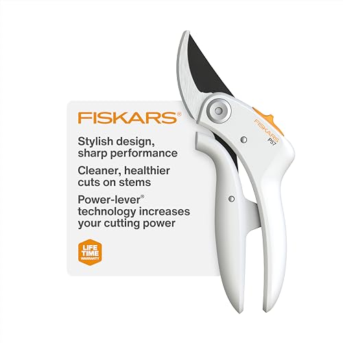Fiskars PowerLever Garden Bypass Pruning Shears, 3/4" Cut Capacity, White | White Color for Visibility, Power-Lever Reduces Cutting Effort, Lightweight FiberComp Garden Clippers, Non-Stick Coating - style: Bypass Pruner