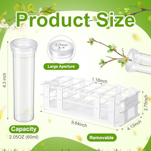 Willinglong 22 Pcs 60ml Large Floral Tubes with Rack Holder Set for Milkweed Cuttings Floral Stem Water Tubes for Fresh Flowers Raising Caterpillars Monarch Butterfly Habitat Flower Arrangements