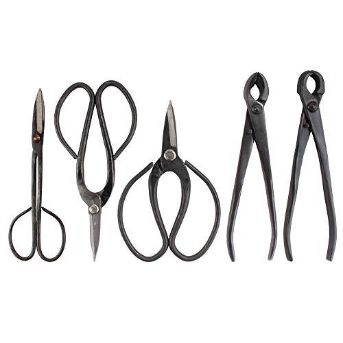 BambooMN 5 Piece Bonsai Shear Tool Set, Concave Cutter, Knob Cutter, Bonsai Trimming, Beginner Friendly - 1 Set - color: 5-Piece Bonsai Set