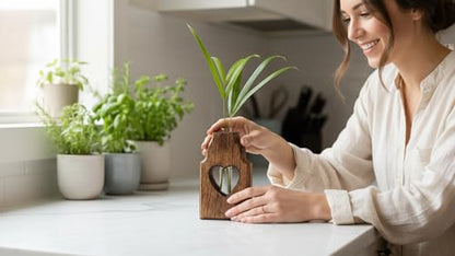Wooden Plant Propagation Station Stand with Single Glass Test Tube Indoor Desktop Terrarium for Hydroponics Water Plant Cutting Flower Vase Planter Home Office Garden Decor Plant Lover Gifts, Brown