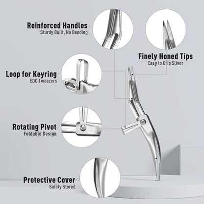 DUROX 3-Piece Tweezers Set for Ingrown Hair & Splinter Removal - 1. Pointed Ingrown Hair Tweezers, 2. Sharp Splinter & Sliver Remover, 3. Blunt Tip Facial & Chin Hair Tweezers, Stainless Steel, Pouch