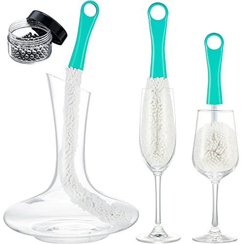 Boao 3 Pcs Decanter Cleaning Brush Set Wine Glass Bottle Beads,Green - color: Green