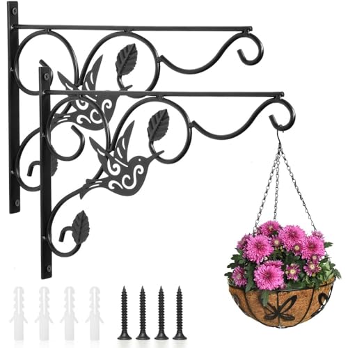 Vumdua Hanging Plants Bracket, 2 Pack 12 inch Wall Planter Hook with Iron Screws Included, Decorative Plant Hanger for Bird Feeders, Wind Chimes Indoor, Flower Pot, Lantern, Outdoor Indoor Patio Decor - color: 2 Pack, Black