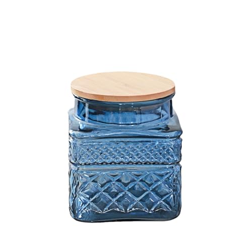 ANSQU 20.3oz Square Glass Canister, Candy Jar with Lid - color: Blue-Square, size: 20.3 Ounces