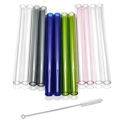 12 Pcs Gtysmox 5 Colors Borosilicate Glass Tubes, 6 Inches 12mm Diameter 2mm Thickness Glass Tubing with 1 Cleaning Brush (Transparent Pink Green Blue Gray) - size: 6 inches