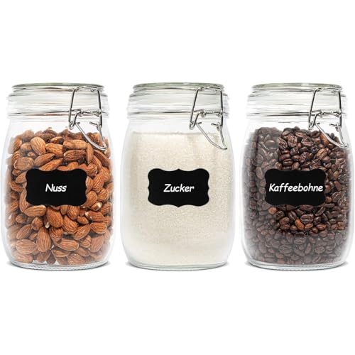 ComSaf Glass Jars with Airtight Lids 34oz 3 Pack Pantry Storage Coffee | BPA-free food-grade glass, wire clamp seal, whole-bag pantry storage, coffee & tea, rice & seeds, candy & cookie - size: 34oz*3