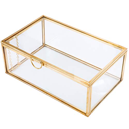 Vintage Glass Box with Lid - Clear Jewelry Glass Display Box Keepsake Box | Home Decor Decorative Box for Trinket Rings Bracelet (Gold, X-Small) - color: Gold, size: X-Small