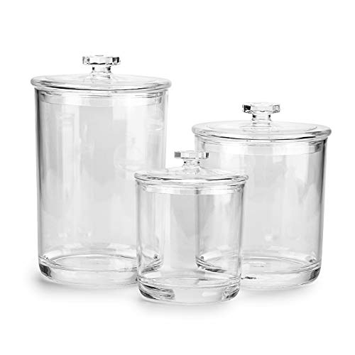 Hipiwe Clear Plastic Apothecary Jars with Lid, Set of 3 Large Q-Tips Holder | Bathroom Storage Canister Jar Cotton Ball and Swab Organizer, 60-Ounce, 30-Ounce and 15-Ounce - size: Large