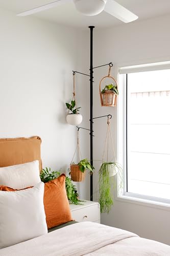 Tension Rod Plant Stand, Plant Poles for Hanging Plants Indoor, Metal Floor to Ceiling Hanging Plants Stand, Tension Pole Plant Stand with 6 Hooks (Fit 3.6-10ft) - size: 6-Hangers