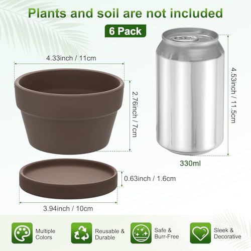M METERXITY 6-Pack Shallow Terracotta Clay Pots, 4.3" Ceramic Small Plant Pots with Saucer and Drainage Holes for Succulent Plants/DIY Crafts, Terracotta Pottery Planters [Dark Brown] - color: Dark Brown