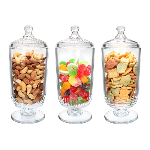 24fl oz Glass Candy Jars with Lids,3 Pack Apothecary Jars | Storage Jar for Candy, Cookies, Snacks, Kitchen Pantry, Clear Glass Jar for Countertop Display & Party Favors, 700ml - style: Cylindrical Candy Jar