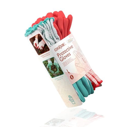 COOLJOB 6 Pairs Gardening Gloves for Women, Breathable Rubber Coated, L | Red & Blue, Textured Latex Palm, Breathable Polyester Liner, Flexible Fit, Machine Washable, Women's Garden Gloves - color: Bright Red, Mint Green, size: Large (Pack of 6)
