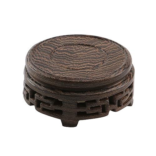 Wooden Display Stand Base 3.15" Circular Wood Carved Pedestal Oriental Style Home Decoration for Vase, Flower Pots, Teapot, Table Lamp, Fishbowl - style: Circular