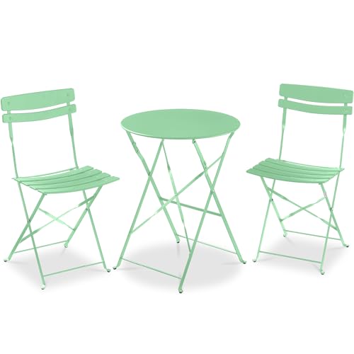 Best Choice Products 3-Piece Bistro Set, Space Saving Folding Design, Solid Steel, Outdoor Patio Furniture Set w/ 2 Chairs, Bistro Table - Mint Green - color: Mint Green