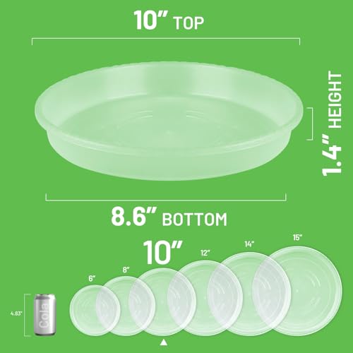 MUDEELA 6-Pack Plastic Plant Saucers Tray for Indoor, 10 Inches, Clear | Durable, Thicker, Stronger, Deeper, Round Plant Dish Pant Plate to Catch Water for Flower and Plant Pot - size: 10" - 6 Pack