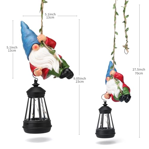 Solar Hanging Gnome Garden Statues Funny Climbing Rope Gnome with Lantern - color: Hanging Gnome