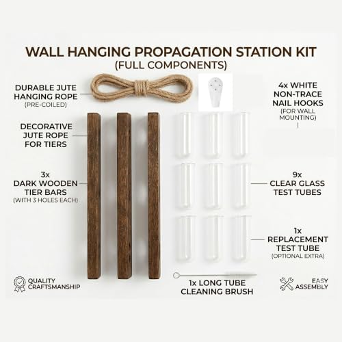 Plant Propagation Hanging Station, 3 Tier Wall Hanging Terrarium with Wooden Stand, Flower Vase Test Tube Glass Planter Stations for Hydroponic Cuttings, Home, Garden, and Office Decor