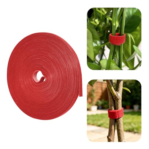 50FT Nylon Garden Tie Plant Tape Supports for Climbing Plants Red | Cut Design, Reusable Sturdy Adjustable Garden Tape for Plants, Flowers, Vines and Tree Holiday - color: Red