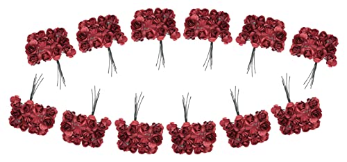 Artificial Roses Fake Roses Embellishments for Craft Flowers Mini Flowers for Crafts Face Flowers for Crafts Rose Decorations Small Paper Flowers Face Roses with Stem Fake Burgundy Roses 144 Pcs 1/2"