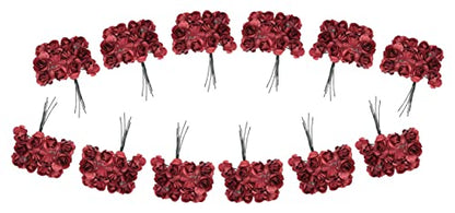 Artificial Roses Fake Roses Embellishments for Craft Flowers Mini Flowers for Crafts Face Flowers for Crafts Rose Decorations Small Paper Flowers Face Roses with Stem Fake Burgundy Roses 144 Pcs 1/2"