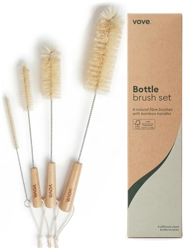 Vove Bottle Brush Set, 4 Natural Sisal Brushes with Bamboo Handles