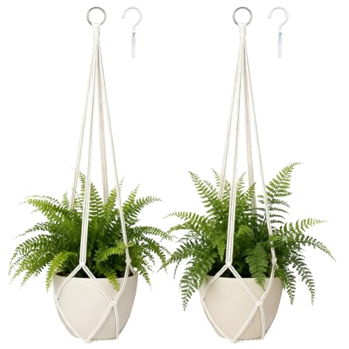 2Pcs Macrame Plant Hanger Boho Indoor Hanging Planters for Home Decor | Hand-knotted cotton rope,assel-free sleek design,space-saving vertical storage,durable sturdy bearing