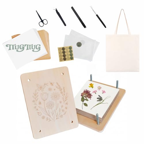 TTUGTTUG Wooden Flower Press Kit, 8.2" x 6.2" Pressed Flowers for Adult - size: 8.2 x 6.2 inch