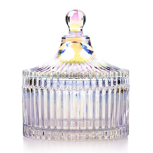 Colorful Glass Jar With Lid,Candy Cookie Jars,Mystery Jewelry Jar,Buffet Biscuit Containers Food Storage Decorative Office Candy Dish(Dazzling Colors) - color: Yurt-dazzling colors