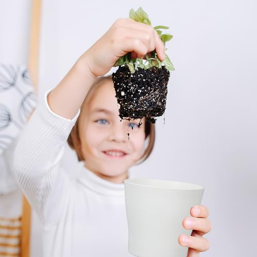 CIEOVO Garden Flower Pot Craft Kit, 24 Paintable Durable Resin Garden Pot with Tray Drainage Holes Adhesive Stickers and Plant Labels, Flower Plant Craft for Classroom Home DIY Flower Planting - color: White