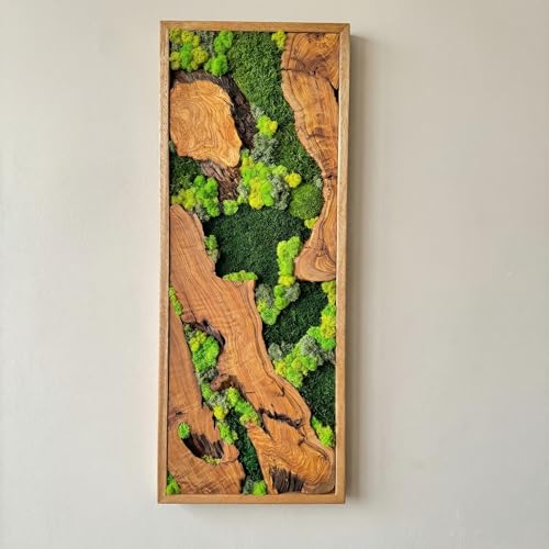 Preserved Moss Wall Art - Natural Green Decor with Wood Frame Modern Nature Wall Hanging for Home and Office - 20"x60" - color: 1 Piece, size: 20"x60"