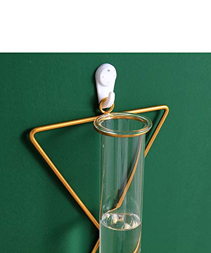 yaooral 2 Pack Luxury Nordic Hanging Wall Mounted Gold Flower Vase | Metal Frame Glass Tube/Minimalist/Cute Exquisit Pretty/Geometric Hydroponic Bud Vase Decor for Wall Home Wedding Farmhouse - style: triangle rhombus